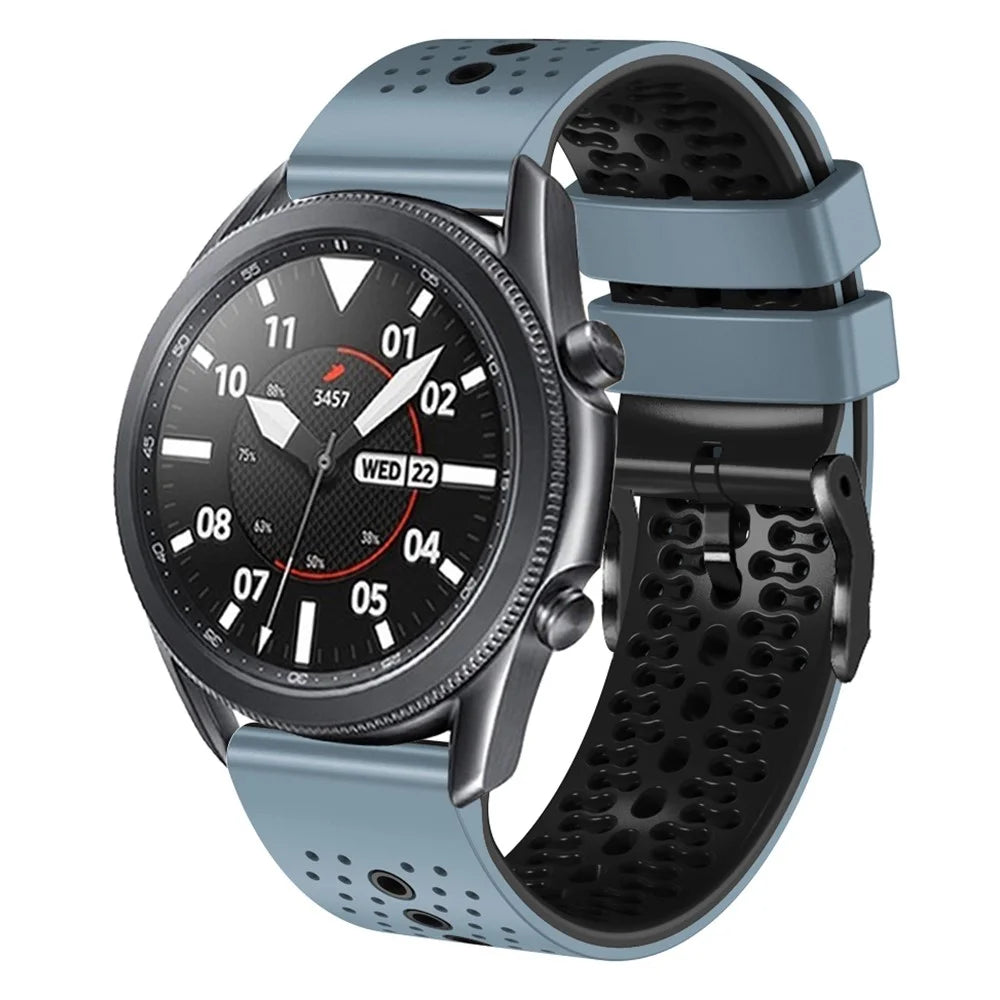 For Garmin Forerunner 255 / 745 Universal 22mm Bi-color Soft Silicone Watch Band Dual Color Watch Strap - Sea Blue / Black - 4