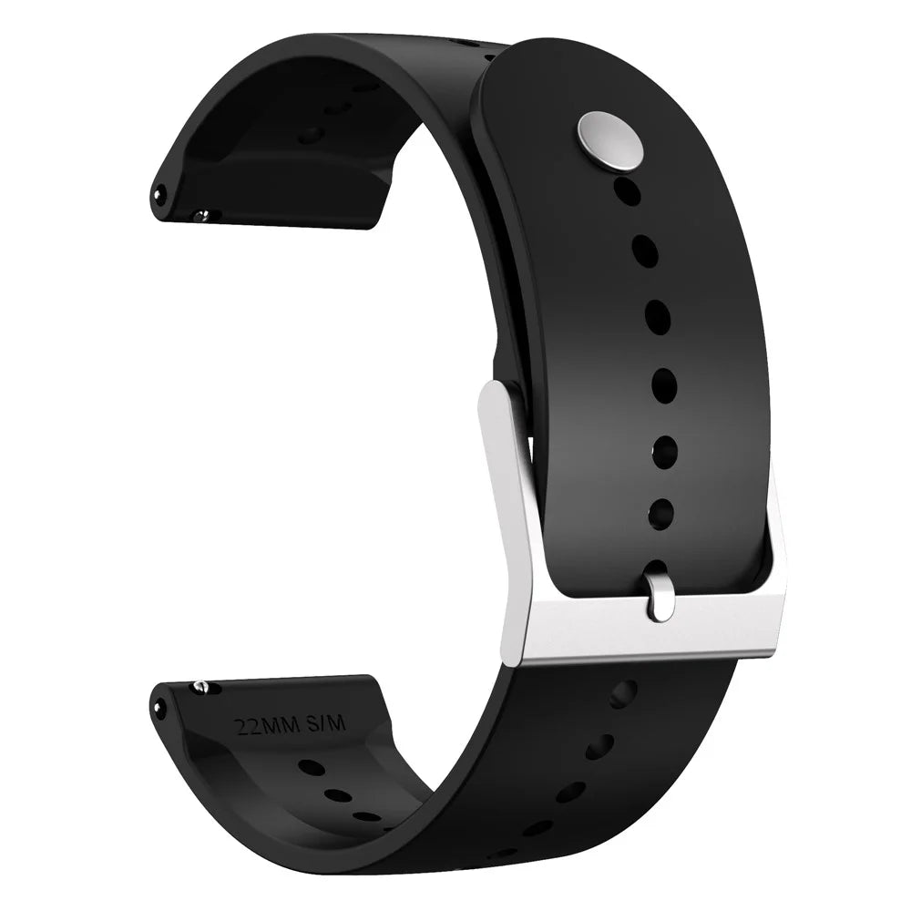 For Garmin Vivoactive 4 / Garmin Venu 2 Universal 22mm Soft Silicone Watch Band Strap Replacement with Steel Buckle - Black - 1