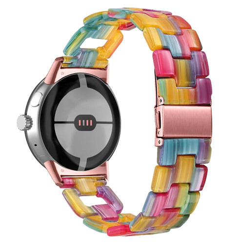 For Google Pixel Watch 4 41mm / Watch 3 41mm / Watch 2 / Watch D Shape Resin Band Bracelet Stainless Steel Buckle Replacement Strap - Rainbow - 1
