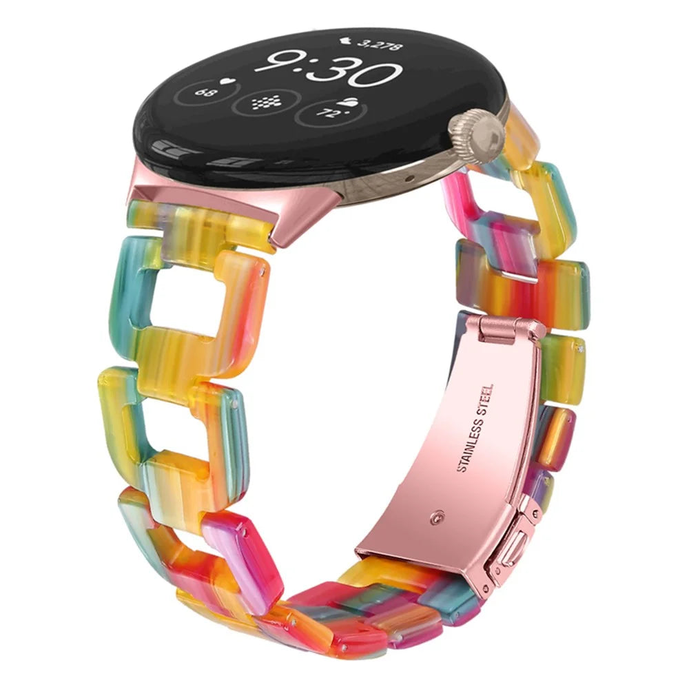 For Google Pixel Watch 4 41mm / Watch 3 41mm / Watch 2 / Watch D Shape Resin Band Bracelet Stainless Steel Buckle Replacement Strap - Rainbow - 2