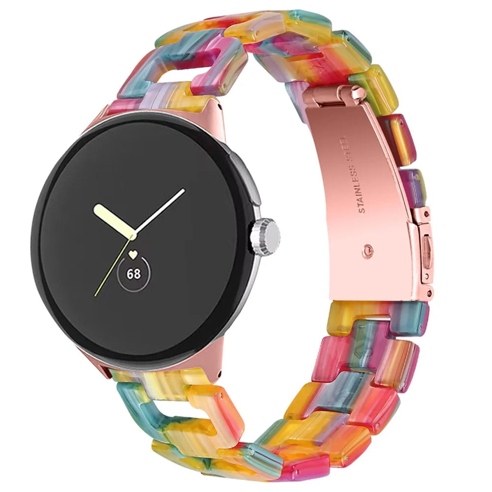 For Google Pixel Watch 4 41mm / Watch 3 41mm / Watch 2 / Watch D Shape Resin Band Bracelet Stainless Steel Buckle Replacement Strap - Rainbow - 3