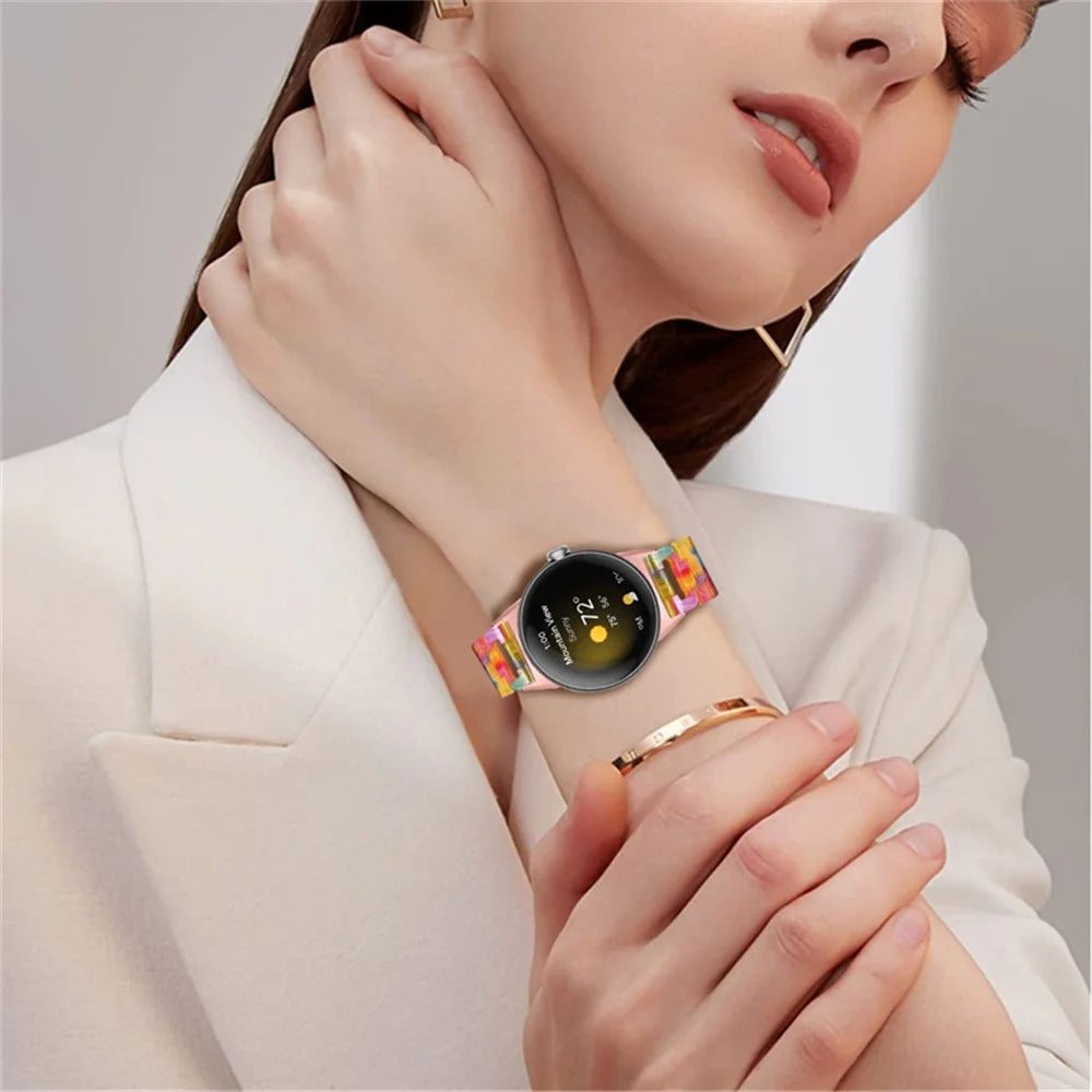 For Google Pixel Watch 4 41mm / Watch 3 41mm / Watch 2 / Watch D Shape Resin Band Bracelet Stainless Steel Buckle Replacement Strap - Rainbow - 4