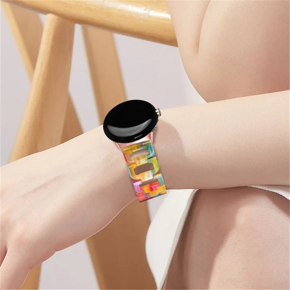 For Google Pixel Watch 4 41mm / Watch 3 41mm / Watch 2 / Watch D Shape Resin Band Bracelet Stainless Steel Buckle Replacement Strap - Rainbow - 5