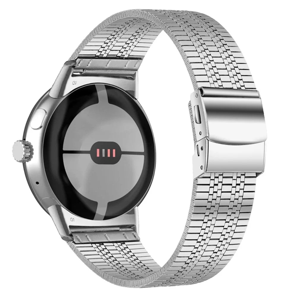 For Google Pixel Watch 4 41mm / Watch 3 41mm / Watch 2 / Watch Stainless Steel 5 Beads Smart Watch Band Replacement Wrist Strap - Silver - 1