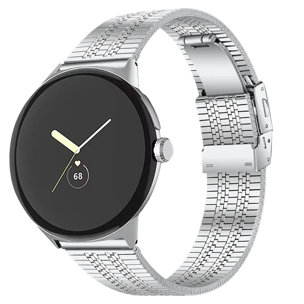 For Google Pixel Watch 4 41mm / Watch 3 41mm / Watch 2 / Watch Stainless Steel 5 Beads Smart Watch Band Replacement Wrist Strap - Silver - 2