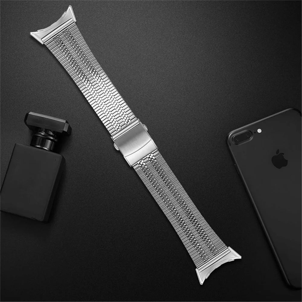 For Google Pixel Watch 4 41mm / Watch 3 41mm / Watch 2 / Watch Stainless Steel 5 Beads Smart Watch Band Replacement Wrist Strap - Silver - 3