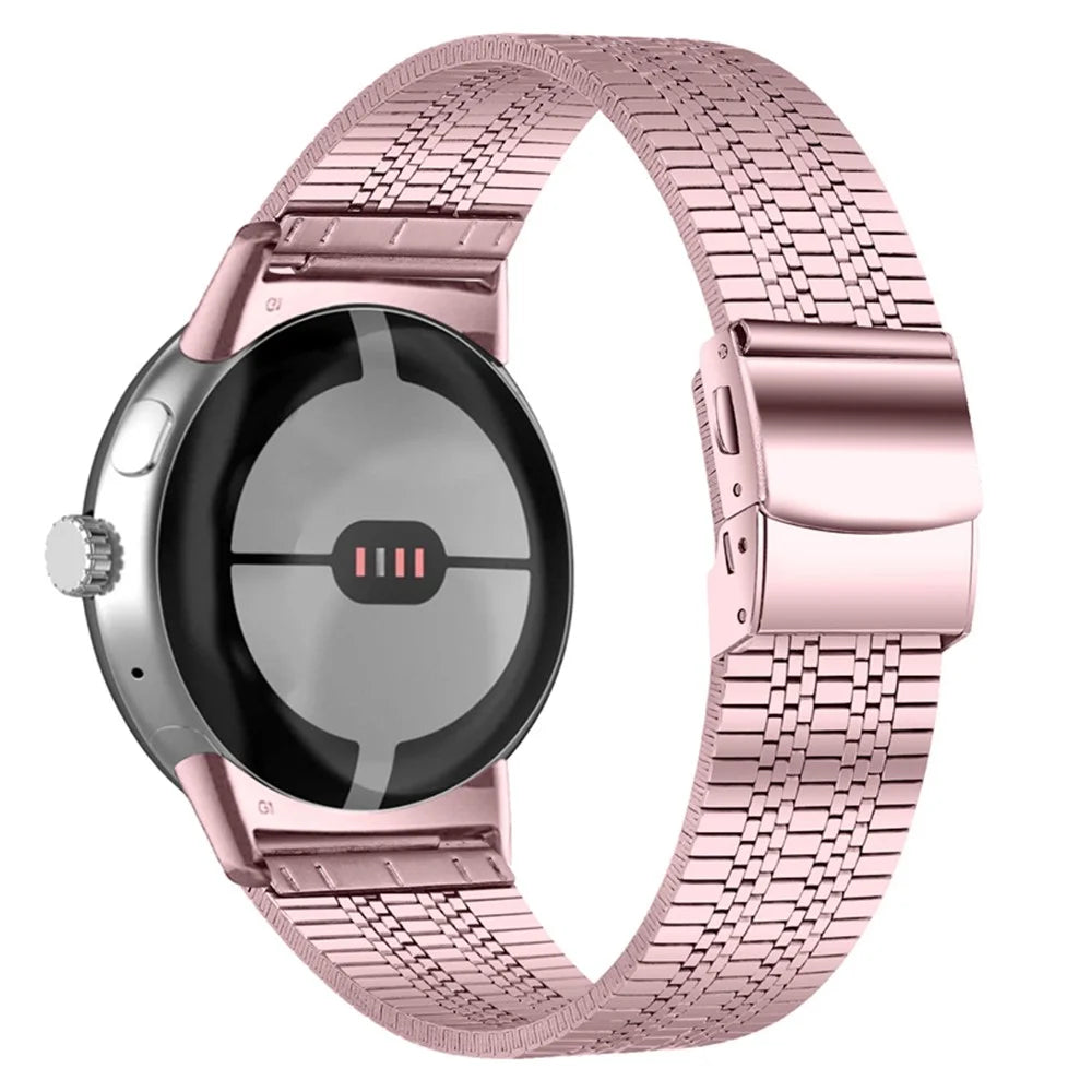 For Google Pixel Watch 4 41mm / Watch 3 41mm / Watch 2 / Watch 5 Beads Stainless Steel Smart Watch Band Stylish Replacement Wrist Strap - Rose Pink - 1