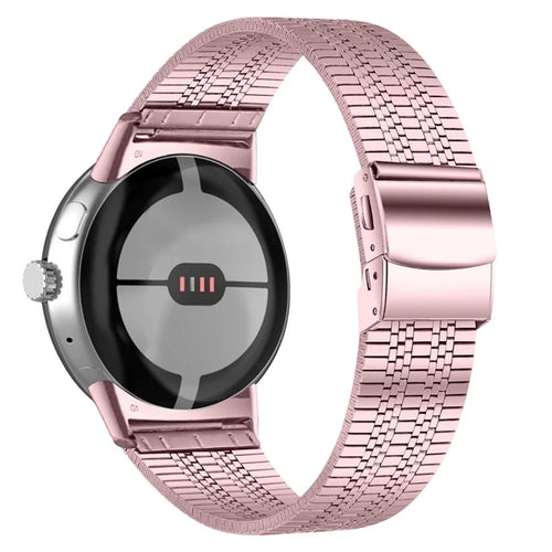 For Google Pixel Watch 4 41mm / Watch 3 41mm / Watch 2 / Watch 5 Beads Stainless Steel Smart Watch Band Stylish Replacement Wrist Strap - Rose Pink - 1