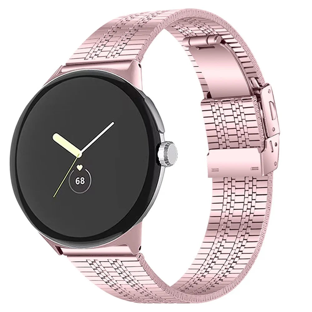 For Google Pixel Watch 4 41mm / Watch 3 41mm / Watch 2 / Watch 5 Beads Stainless Steel Smart Watch Band Stylish Replacement Wrist Strap - Rose Pink - 2