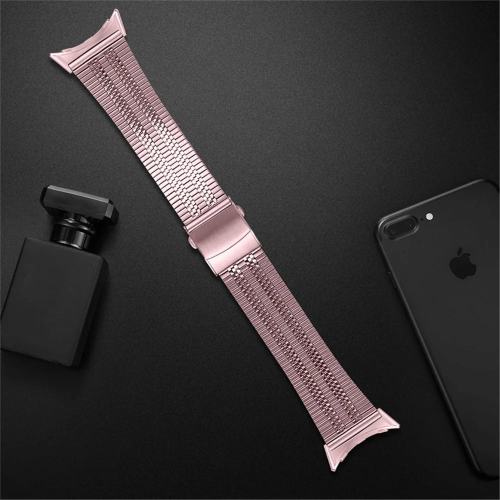 For Google Pixel Watch 4 41mm / Watch 3 41mm / Watch 2 / Watch 5 Beads Stainless Steel Smart Watch Band Stylish Replacement Wrist Strap - Rose Pink - 3