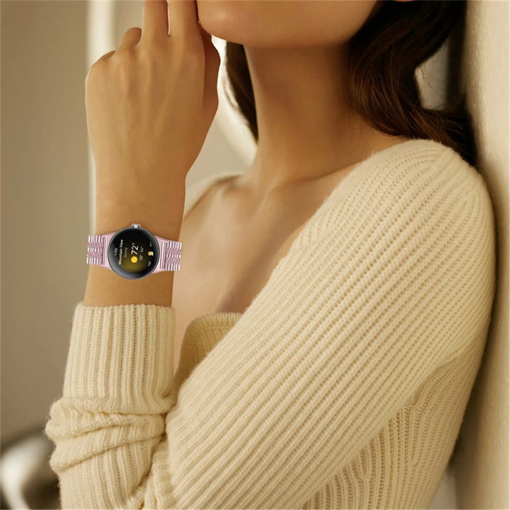 For Google Pixel Watch 4 41mm / Watch 3 41mm / Watch 2 / Watch 5 Beads Stainless Steel Smart Watch Band Stylish Replacement Wrist Strap - Rose Pink - 4