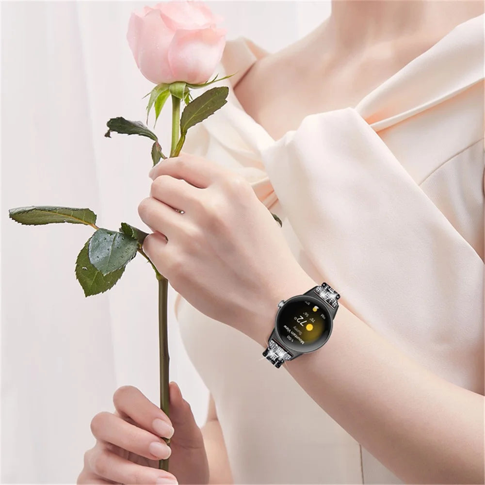 For Google Pixel Watch 4 41mm / Watch 3 41mm / Watch 2 / Watch Rhinestones Decor Replacement Strap 5 Beads Metal Dual Press Buckle Smart Watch Wristband - Black - 4