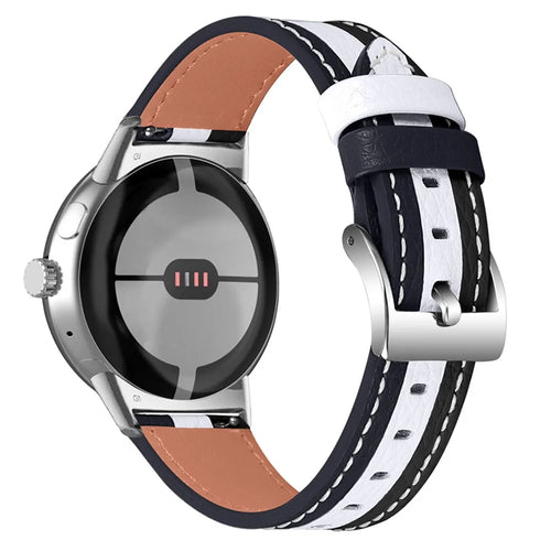 For Google Pixel Watch 4 41mm / Watch 3 41mm / Watch 2 / Watch Top Layer Cowhide Leather Wrist Strap Color Splicing Replacement Smart Watch Band - Black / White - 1