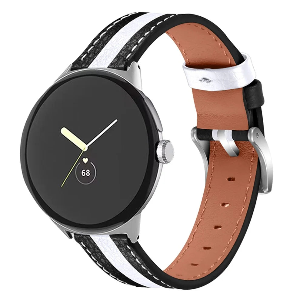 For Google Pixel Watch 4 41mm / Watch 3 41mm / Watch 2 / Watch Top Layer Cowhide Leather Wrist Strap Color Splicing Replacement Smart Watch Band - Black / White - 2