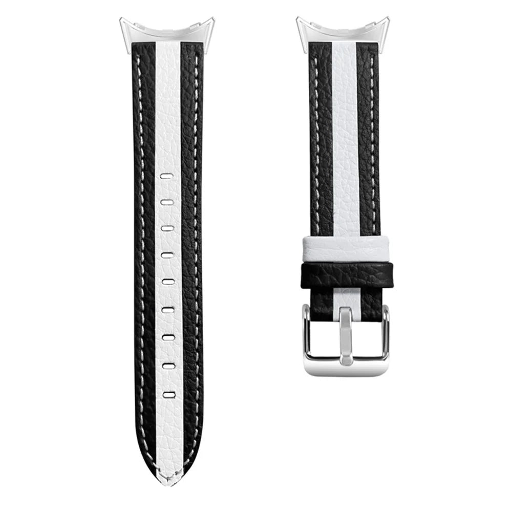 For Google Pixel Watch 4 41mm / Watch 3 41mm / Watch 2 / Watch Top Layer Cowhide Leather Wrist Strap Color Splicing Replacement Smart Watch Band - Black / White - 3
