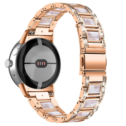 For Google Pixel Watch 4 41mm / Watch 3 41mm / Watch 2 / Watch Stainless Steel Resin Strap Bracelet Rhinestone Decor Replacement Wristband - Rose Gold  /  Pink Mix - 1
