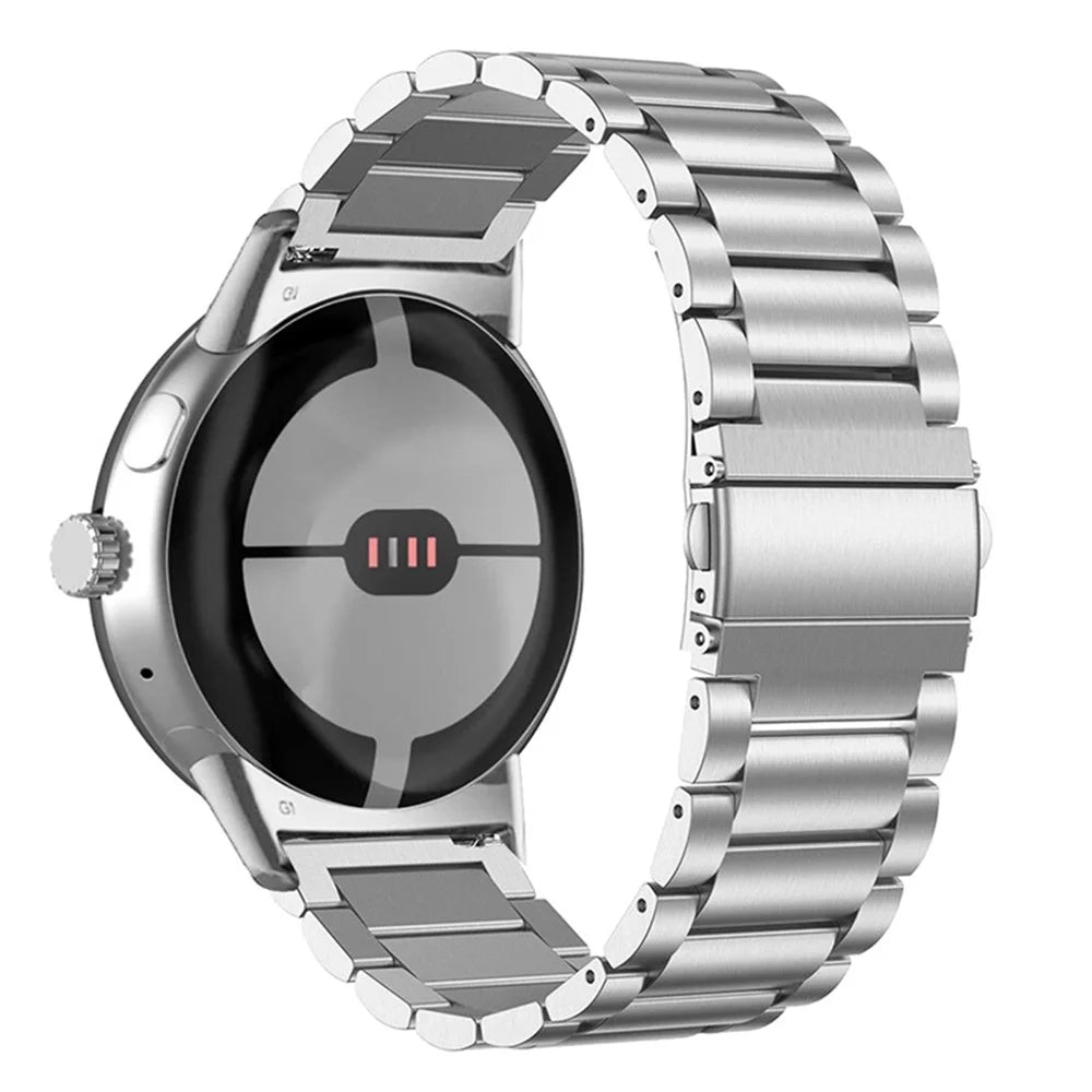 For Google Pixel Watch 4 41mm / Watch 3 41mm / Watch 2 / Watch Stylish 3 Beads 316 Stainless Steel Smart Watch Band Polished Replacement Wrist Strap - Silver - 1