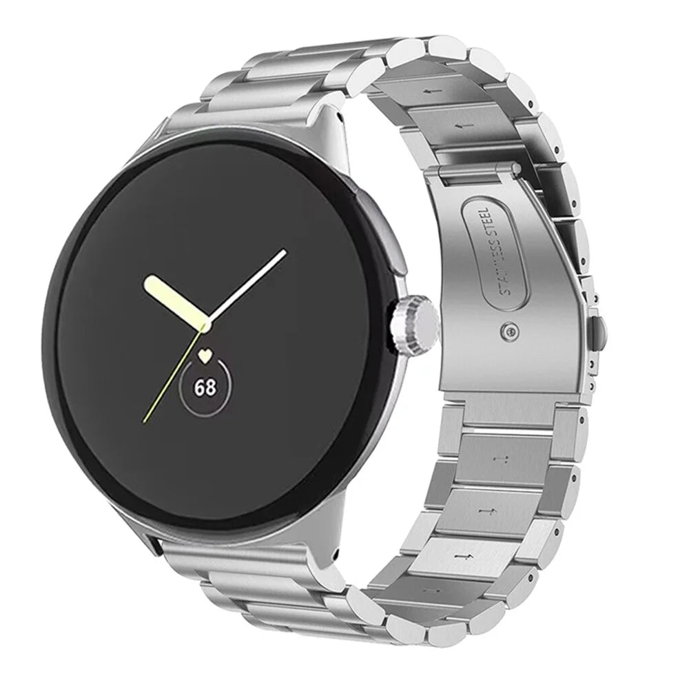 For Google Pixel Watch 4 41mm / Watch 3 41mm / Watch 2 / Watch Stylish 3 Beads 316 Stainless Steel Smart Watch Band Polished Replacement Wrist Strap - Silver - 2