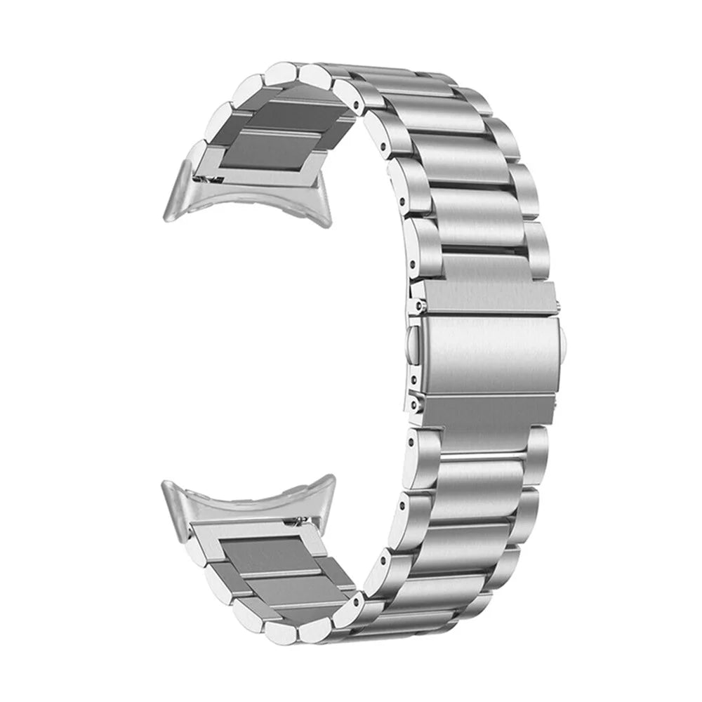 For Google Pixel Watch 4 41mm / Watch 3 41mm / Watch 2 / Watch Stylish 3 Beads 316 Stainless Steel Smart Watch Band Polished Replacement Wrist Strap - Silver - 3