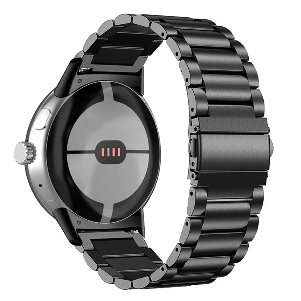 For Google Pixel Watch 4 41mm / Watch 3 41mm / Watch 2 / Watch Stylish 316 Stainless Steel 3 Beads Smart Watch Band Polished Replacement Strap - Black - 1