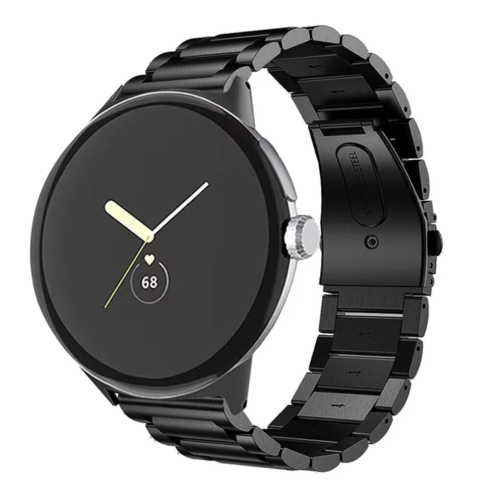 For Google Pixel Watch 4 41mm / Watch 3 41mm / Watch 2 / Watch Stylish 316 Stainless Steel 3 Beads Smart Watch Band Polished Replacement Strap - Black - 2