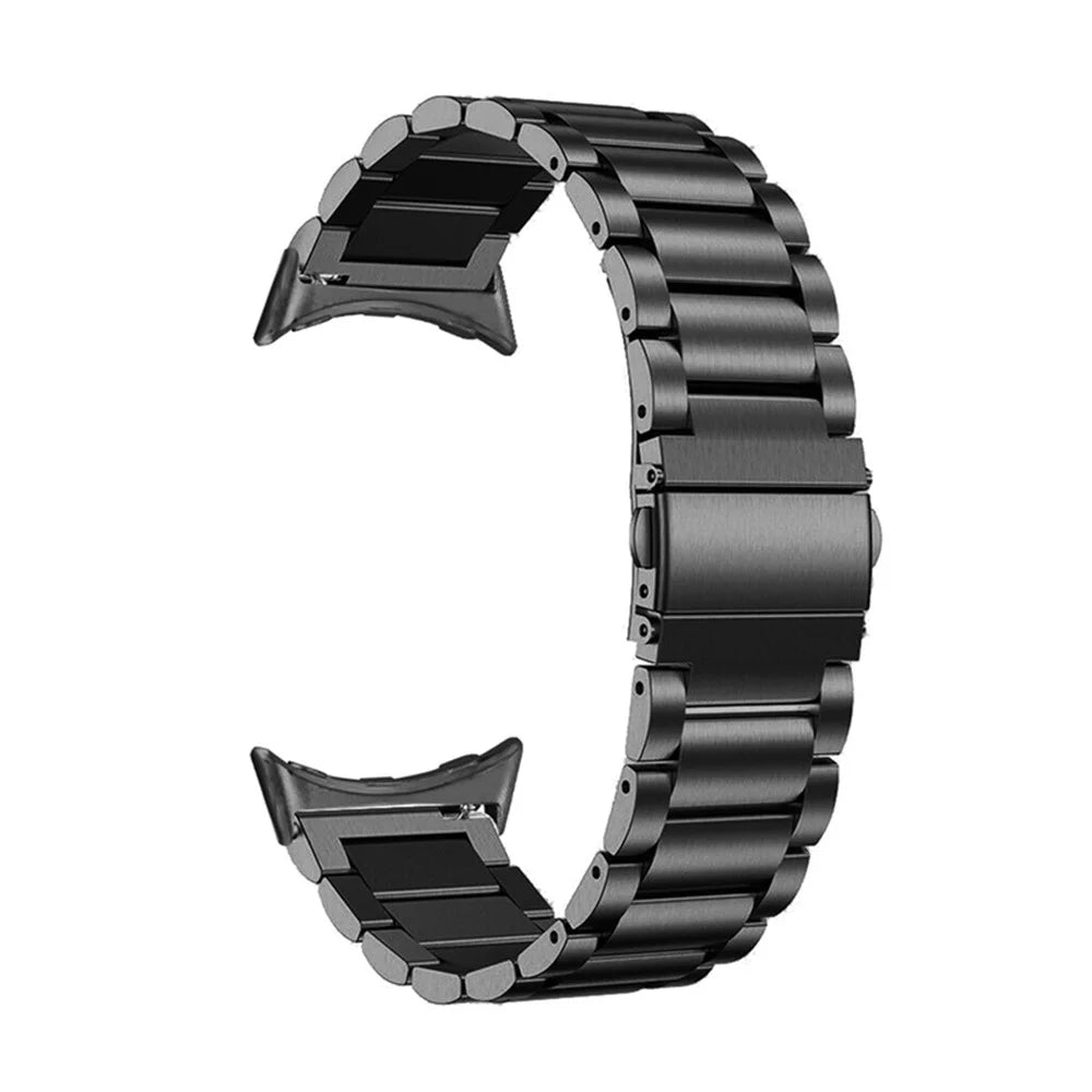 For Google Pixel Watch 4 41mm / Watch 3 41mm / Watch 2 / Watch Stylish 316 Stainless Steel 3 Beads Smart Watch Band Polished Replacement Strap - Black - 3