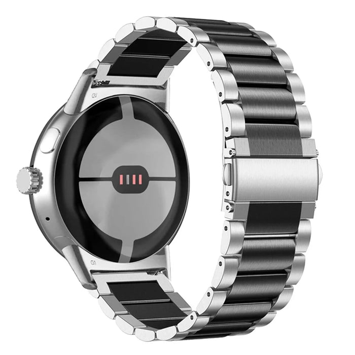 For Google Pixel Watch 4 41mm / Watch 3 41mm / Watch 2 / Watch Elegant 316 Stainless Steel 3 Beads Wrist Band Polished Replacement Smartwatch Strap - Silver / Black - 1