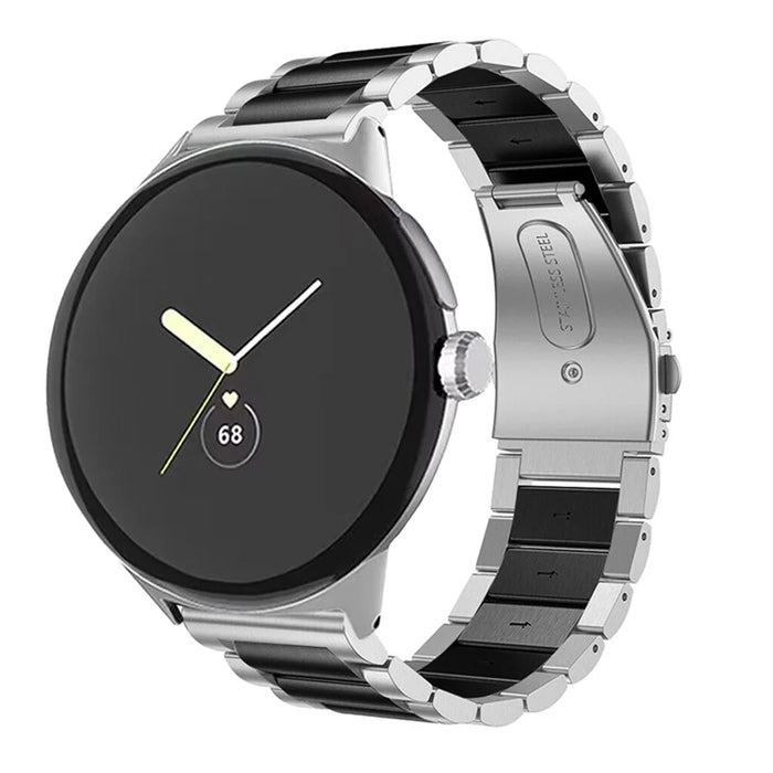 For Google Pixel Watch 4 41mm / Watch 3 41mm / Watch 2 / Watch Elegant 316 Stainless Steel 3 Beads Wrist Band Polished Replacement Smartwatch Strap - Silver / Black - 2