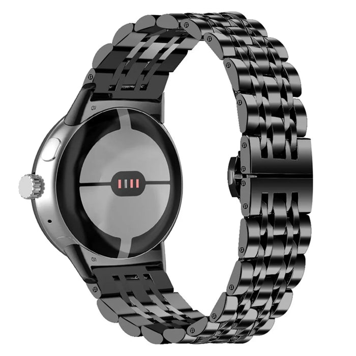 For Google Pixel Watch 4 41mm / Watch 3 41mm / Watch 2 / Watch Luxury Stainless Steel 7 Beads Replacement Wrist Band Smart Watch Strap - Black - 1