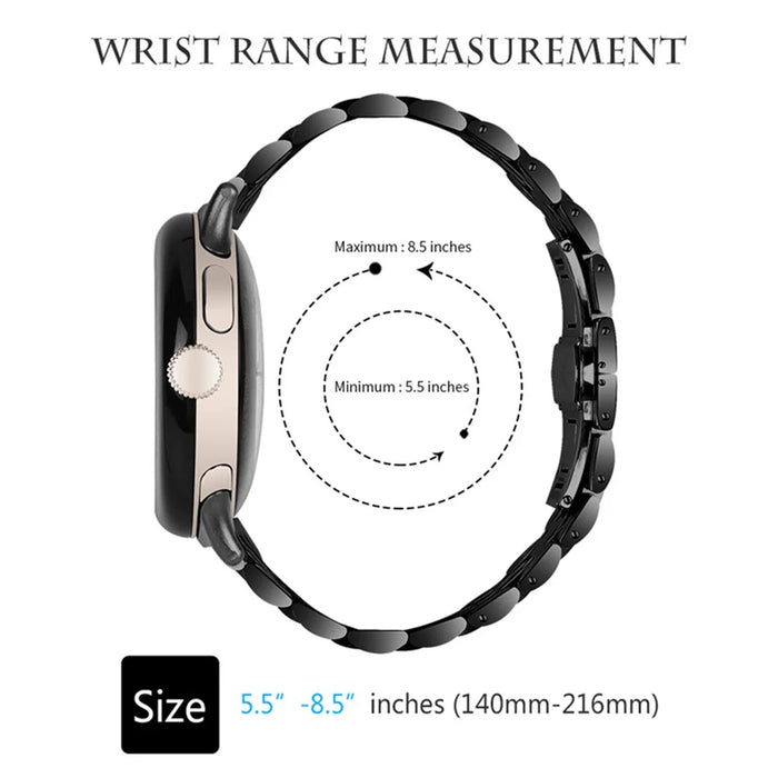 For Google Pixel Watch 4 41mm / Watch 3 41mm / Watch 2 / Watch Luxury Stainless Steel 7 Beads Replacement Wrist Band Smart Watch Strap - Black - 4