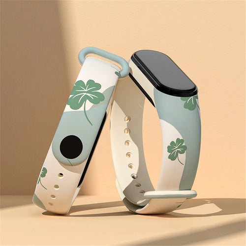 For Xiaomi Mi Band 3 / Band 4 / Band 5 / Band 6 / Band 7 Pattern Printed Watch Band Adjustable Breathable Soft TPU Wristband Bracelet - Clover - 1
