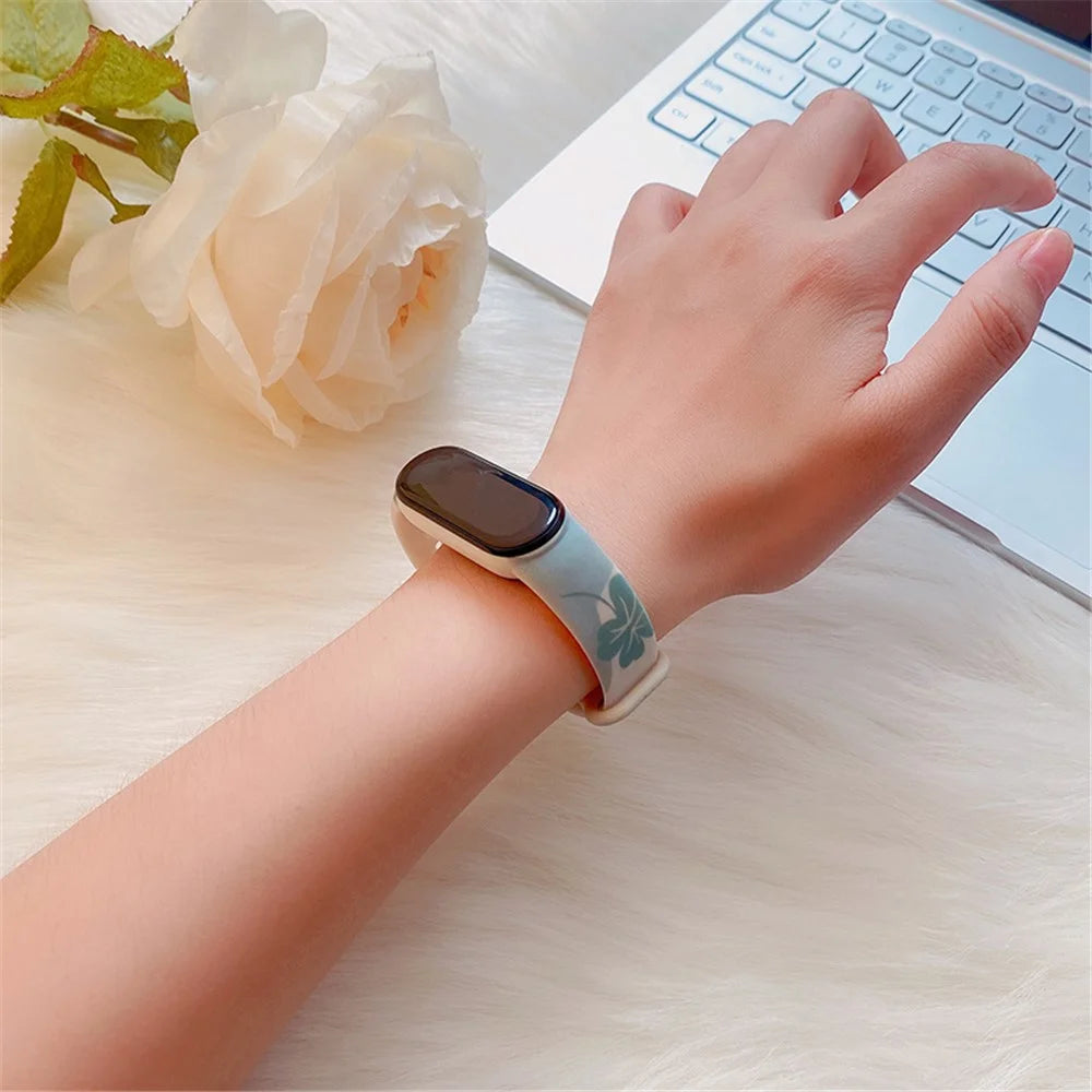 For Xiaomi Mi Band 3 / Band 4 / Band 5 / Band 6 / Band 7 Pattern Printed Watch Band Adjustable Breathable Soft TPU Wristband Bracelet - Clover - 3