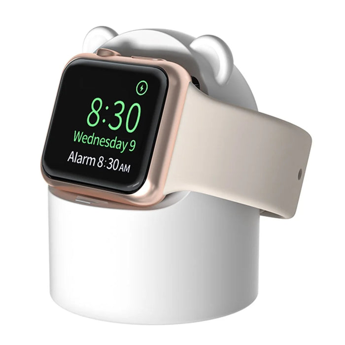 For Apple Watch Cute Bear Charger Holder Smart Watch Silicone Charging Stand Base - White - 2