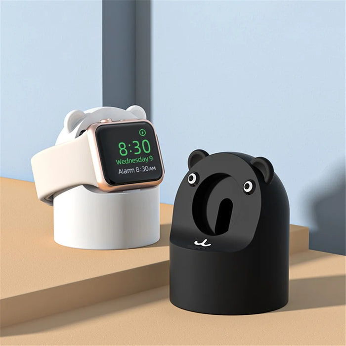 For Apple Watch Cute Bear Charger Holder Smart Watch Silicone Charging Stand Base - White - 5