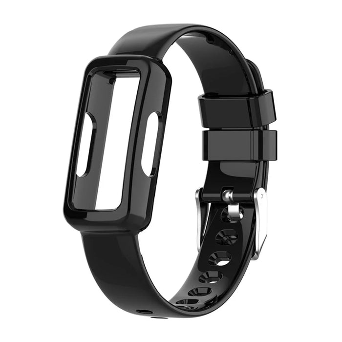 Integrated Smart Watch Strap for Fitbit Inspire 3, Silicone Watchband Adjustable Strap with Watch Case - Black - 4