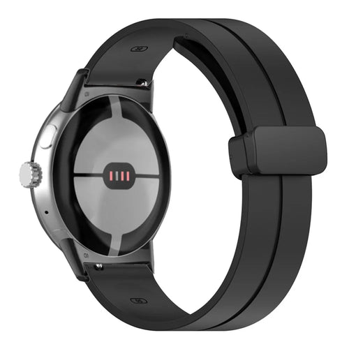 For Google Pixel Watch 4 41mm / Watch 3 41mm / Watch 2 / Watch Silicone Sport Band Magnetic Folding Buckle Replacement Watch Strap - Black Buckle / Black - 1