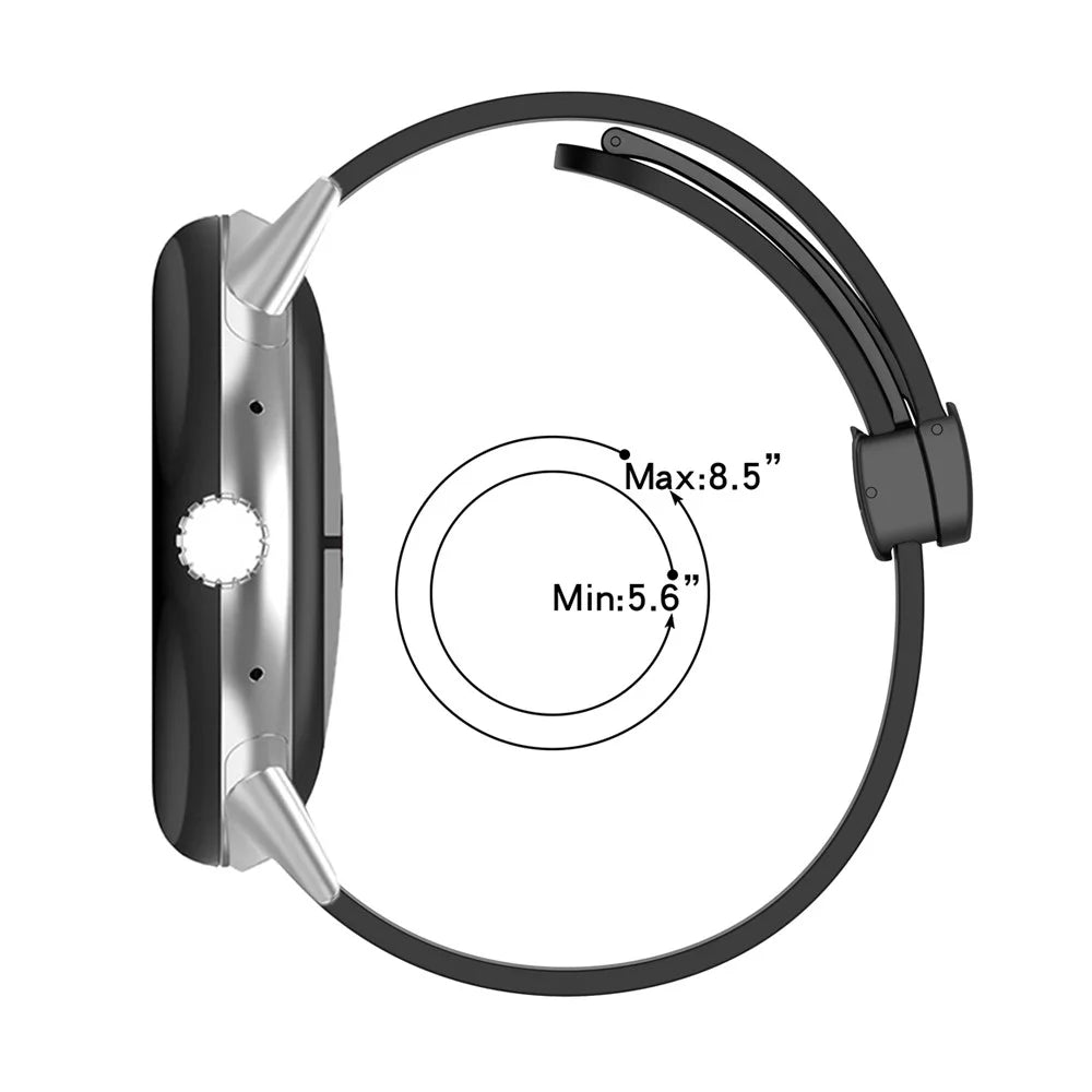 For Google Pixel Watch 4 41mm / Watch 3 41mm / Watch 2 / Watch Silicone Sport Band Magnetic Folding Buckle Replacement Watch Strap - Black Buckle / Black - 5