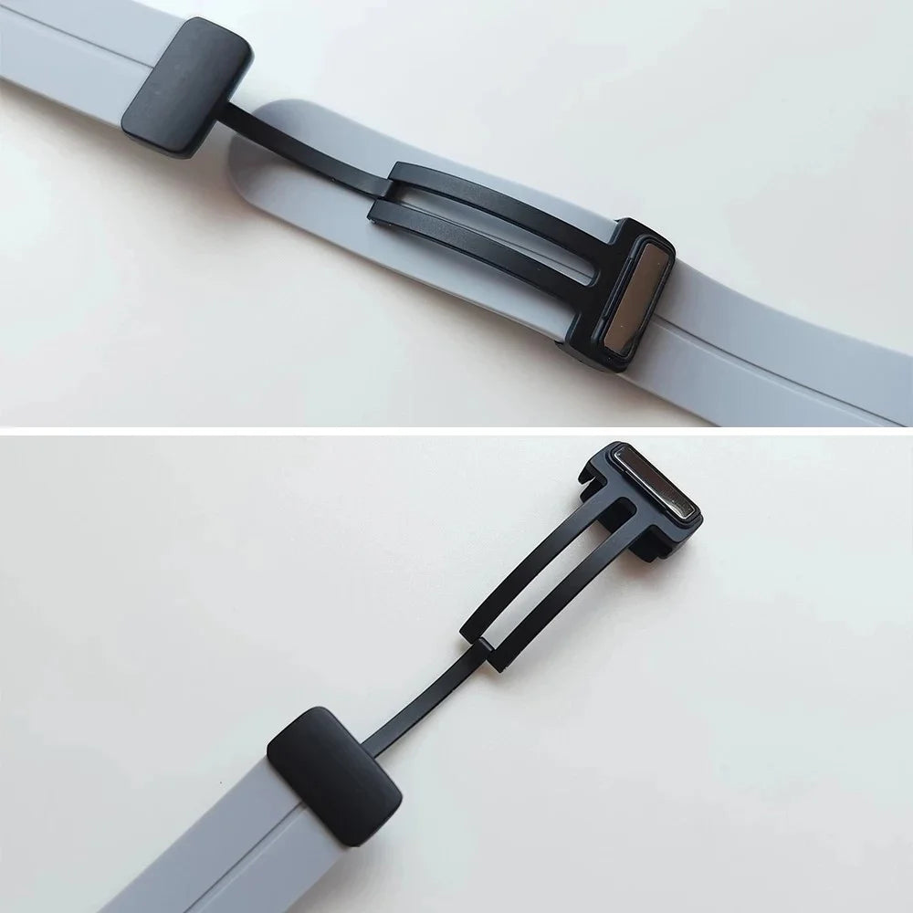 For Google Pixel Watch 4 41mm / Watch 3 41mm / Watch 2 / Watch Silicone Sport Band Magnetic Folding Buckle Replacement Watch Strap - Black Buckle / Black - 6