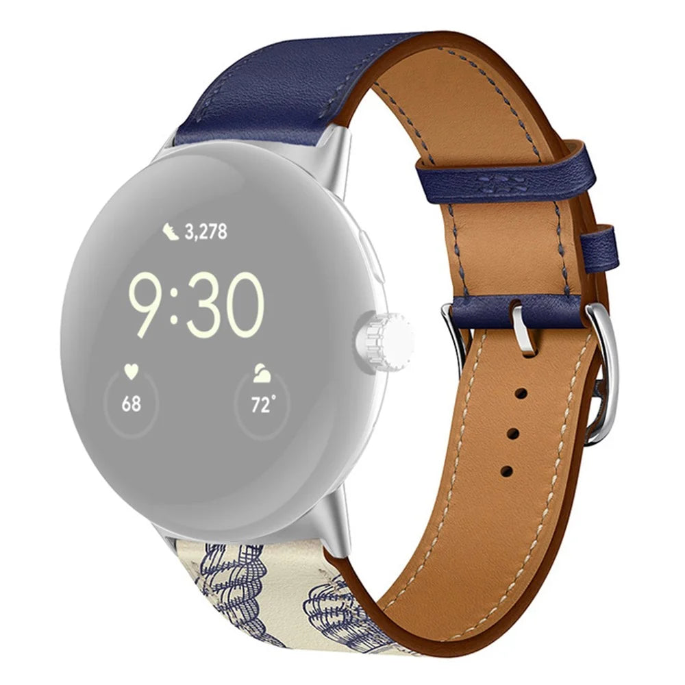 For Google Pixel Watch 4 41mm / Watch 3 41mm / Watch 2 / Watch Genuine Leather Watch Band  Stainless Steel Buckle Replacement Strap - Dark Blue / Muddy Grey - 1
