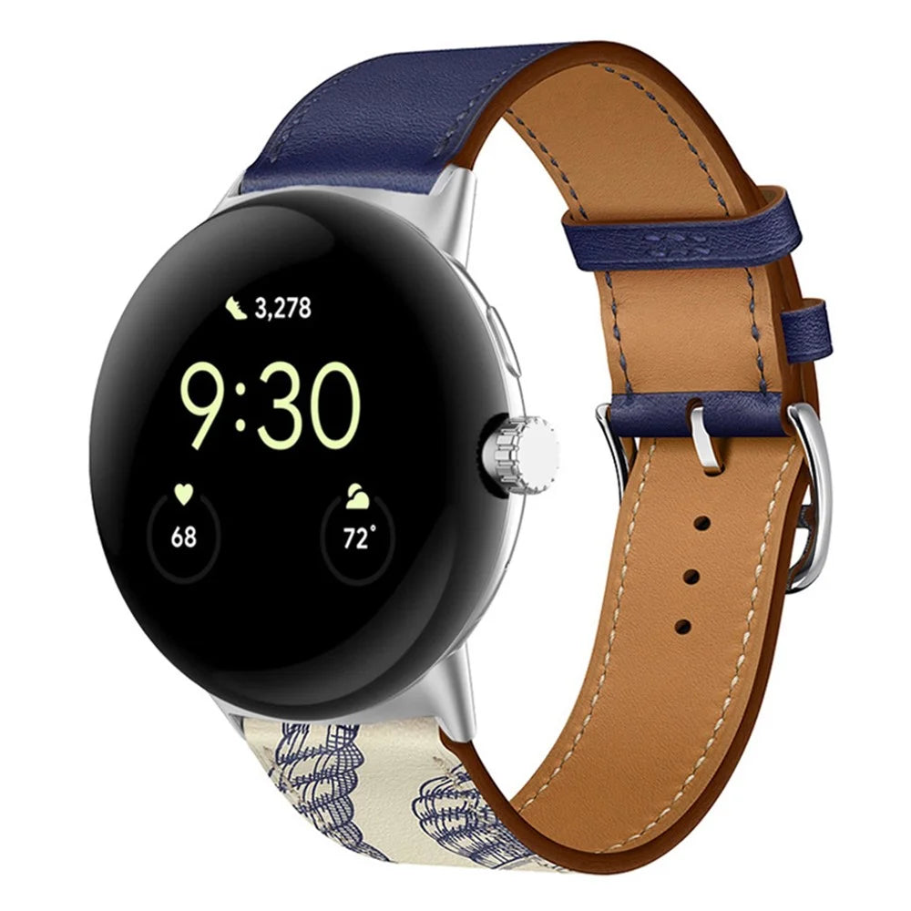 For Google Pixel Watch 4 41mm / Watch 3 41mm / Watch 2 / Watch Genuine Leather Watch Band  Stainless Steel Buckle Replacement Strap - Dark Blue / Muddy Grey - 2