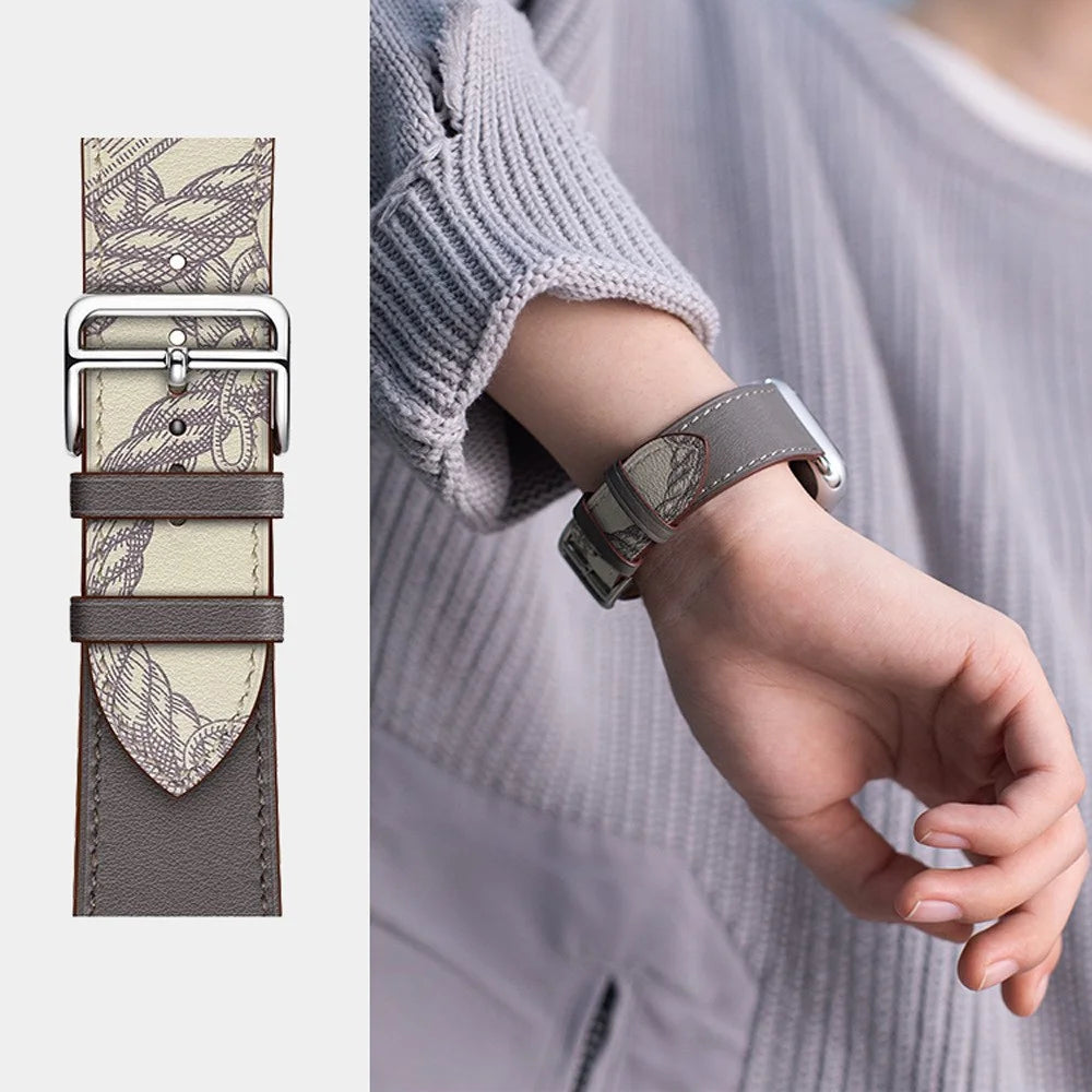 For Google Pixel Watch 4 41mm / Watch 3 41mm / Watch 2 / Watch Genuine Leather Watch Band  Stainless Steel Buckle Replacement Strap - Dark Blue / Muddy Grey - 5