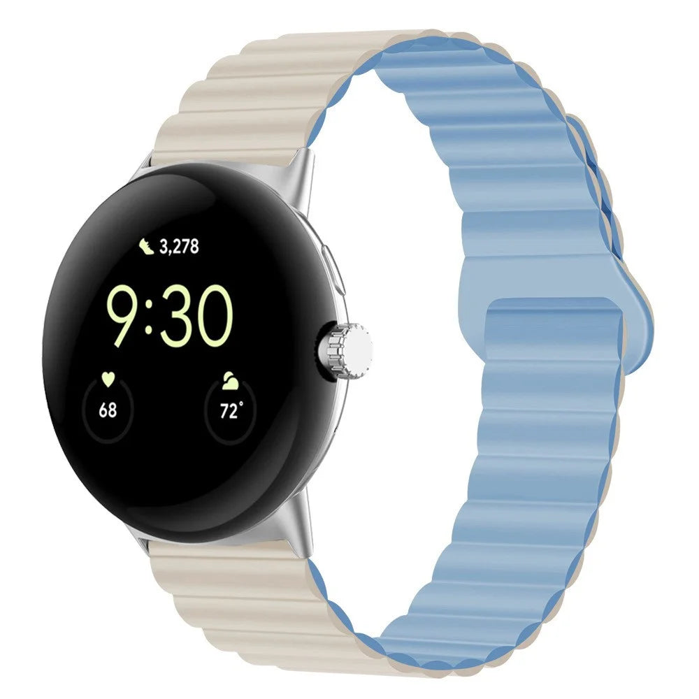 For Google Pixel Watch 4 41mm / Watch 3 41mm / Watch 2 / Watch Dual-Color Silicone Replacement Strap 20mm Adjustable Magnetic Closure Watch Band - Antique White / Mist Blue - 2