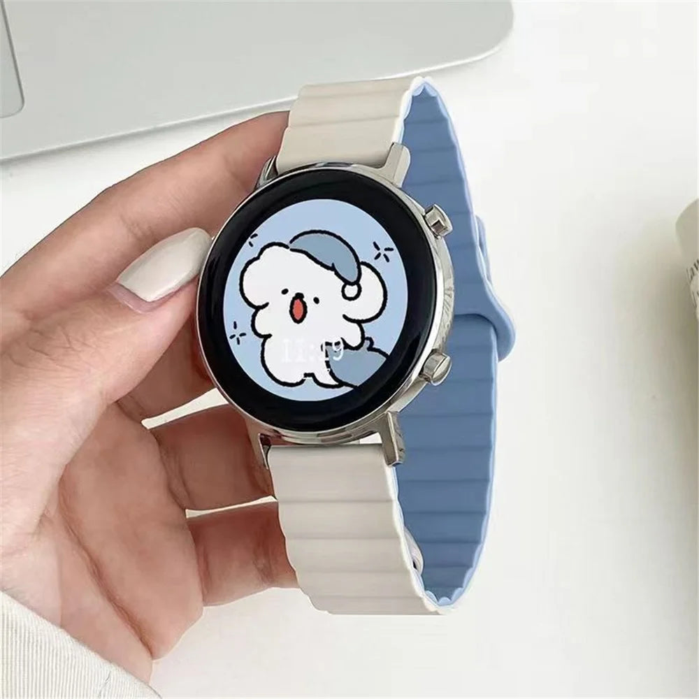 For Google Pixel Watch 4 41mm / Watch 3 41mm / Watch 2 / Watch Dual-Color Silicone Replacement Strap 20mm Adjustable Magnetic Closure Watch Band - Antique White / Mist Blue - 3