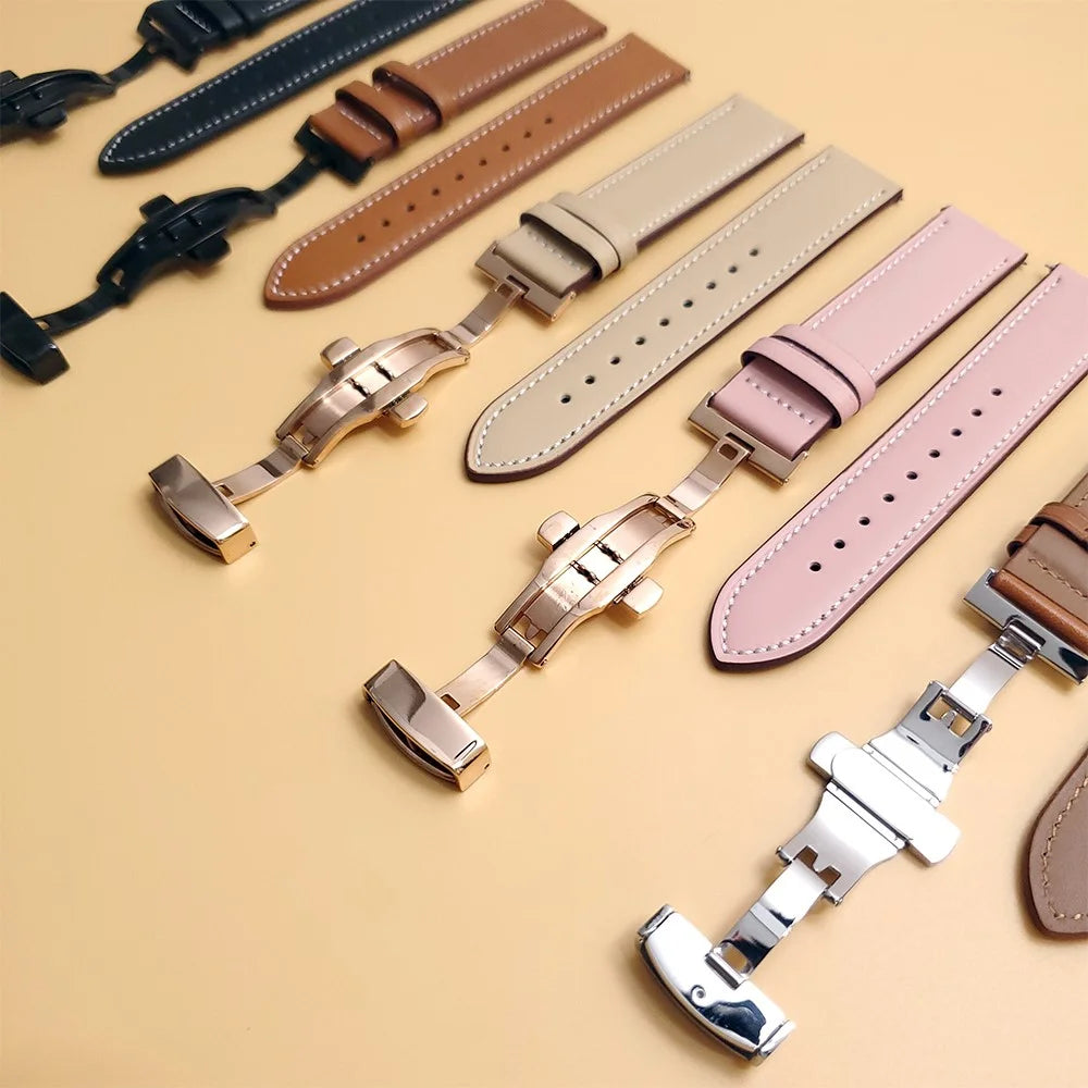Butterfly Buckle Genuine Leather Strap for Google Pixel Watch 4 41mm / Watch 3 41mm / Watch 2 / Watch Replacement Watch Band - Black Buckle / Brown - 4