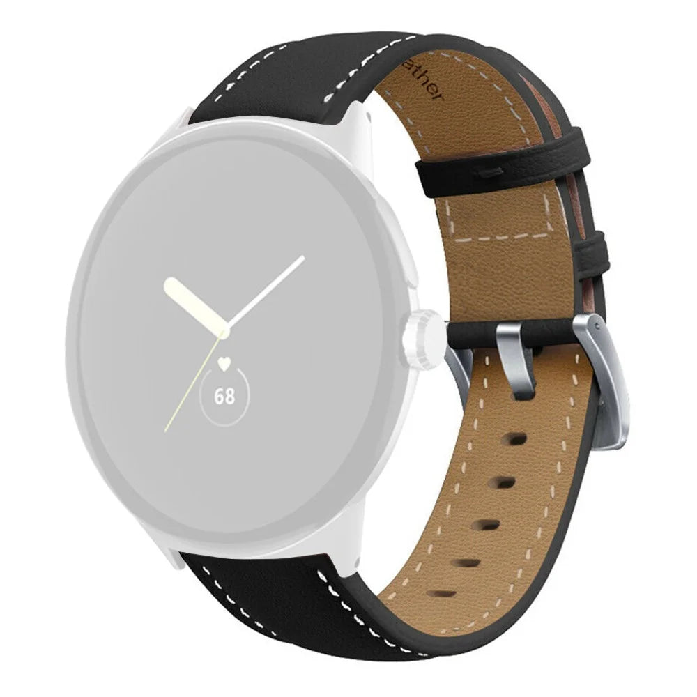 Stitching Watch Strap for Google Pixel Watch 4 41mm / Watch 3 41mm / Watch 2 / Watch Genuine Leather Watchband Replacement Part - Black - 1