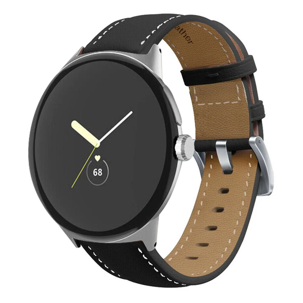 Stitching Watch Strap for Google Pixel Watch 4 41mm / Watch 3 41mm / Watch 2 / Watch Genuine Leather Watchband Replacement Part - Black - 2