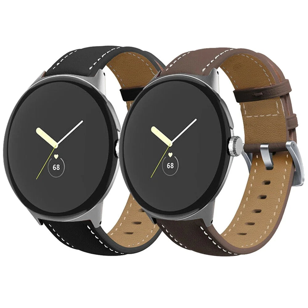 Stitching Watch Strap for Google Pixel Watch 4 41mm / Watch 3 41mm / Watch 2 / Watch Genuine Leather Watchband Replacement Part - Black - 3