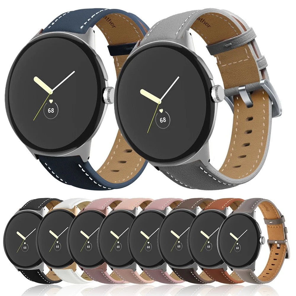 Stitching Watch Strap for Google Pixel Watch 4 41mm / Watch 3 41mm / Watch 2 / Watch Genuine Leather Watchband Replacement Part - Black - 4