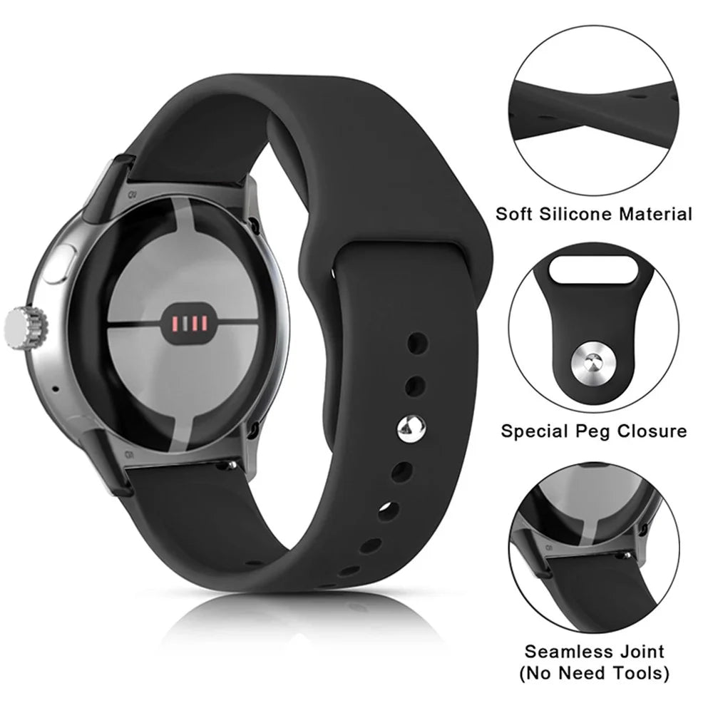 For Google Pixel Watch 4 41mm / Watch 3 41mm / Watch 2 / Watch Silicone Sport Watch Band Quick Release Breathable Strap Wristband - Black - 3