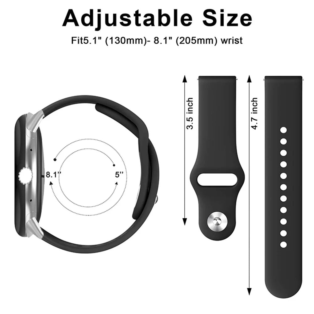 For Google Pixel Watch 4 41mm / Watch 3 41mm / Watch 2 / Watch Silicone Sport Watch Band Quick Release Breathable Strap Wristband - Black - 5